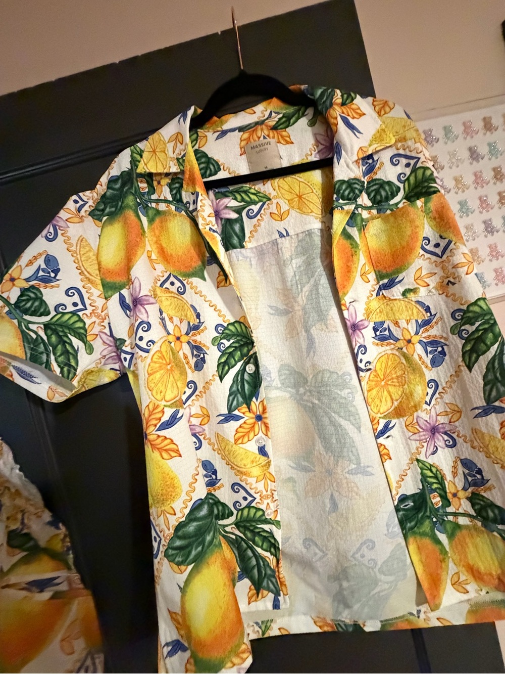 Men's Tropical Lemon Print Short-Sleeve Shirt - Yellow & Green